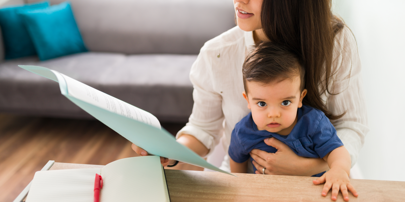 mother looking at open enrollment